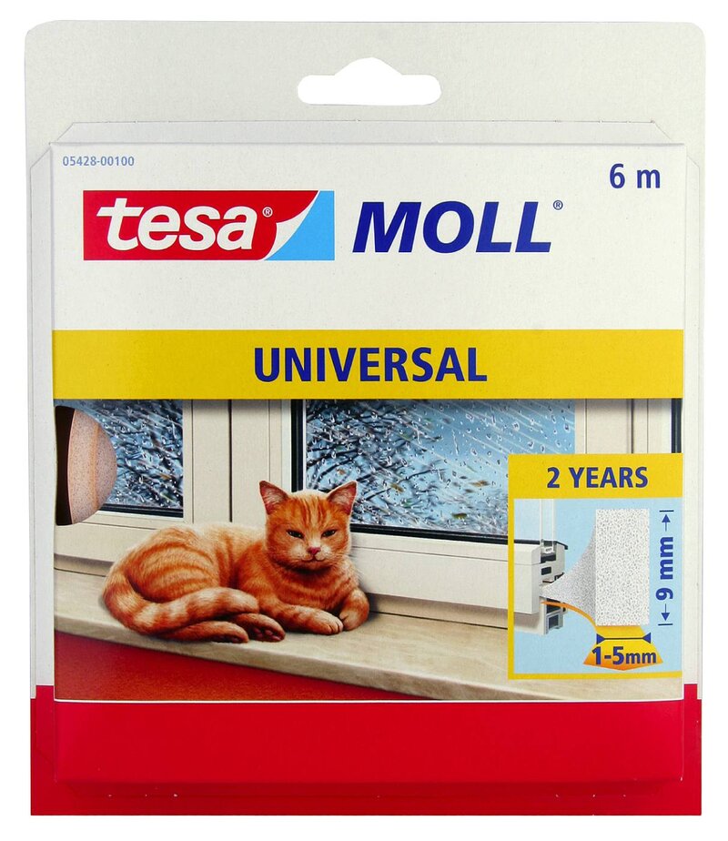 DAMMTÄTNINGSLIST 5428 TESA VIT SJÄLVHÄFTANDE 6X9MM 6M