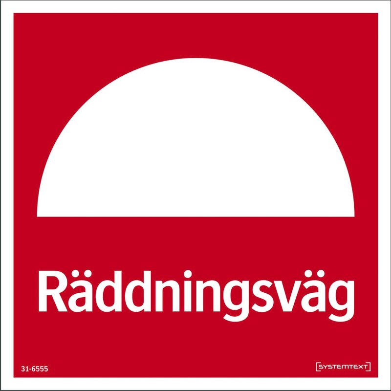 SKYLT 316559 RÄDDNINGSVÄG, KANTBOCKAD 250X250MM