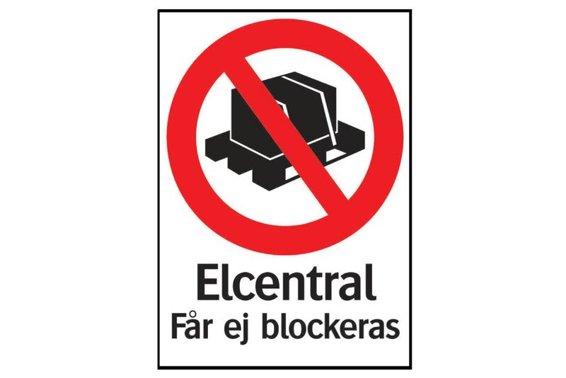 SKYLT 332314 FÖRBUD ELCENTRAL FÅR EJ BLOCKERAS 210X297MM