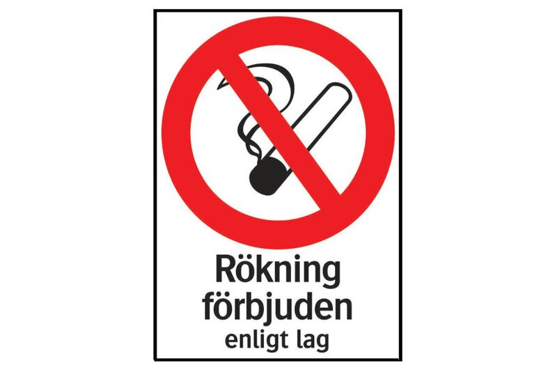 SKYLT 335114 FÖRBUD RÖKNING FÖRBJUDEN ENLIGT LAG 210X297MM