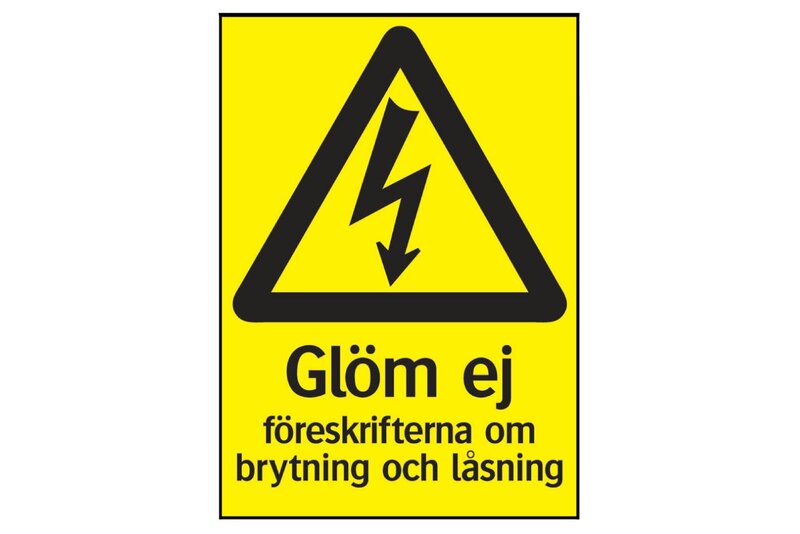 SKYLT 330514 VARNING EL GLÖM EJ FÖRESKRIFT 210X297MM