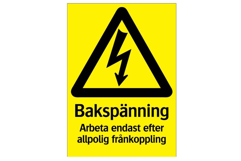 SKYLT 332014 VARNING EL BAKSPÄNNING 210X297MM