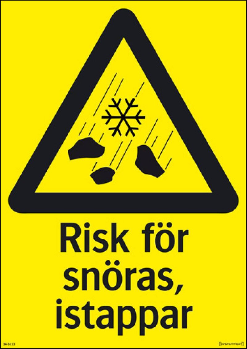 SKYLT 343113 VARNING RISK FÖR SNÖRAS-ISTAPP 297X420MM
