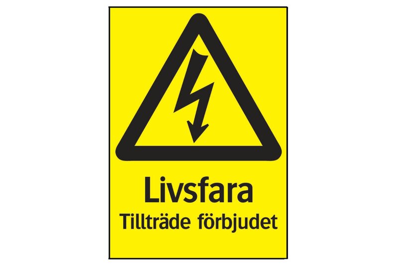 SKYLT 331014 VARNING EL LIVSFARA TILLTRÄDE FÖRBJUDE 210X297M