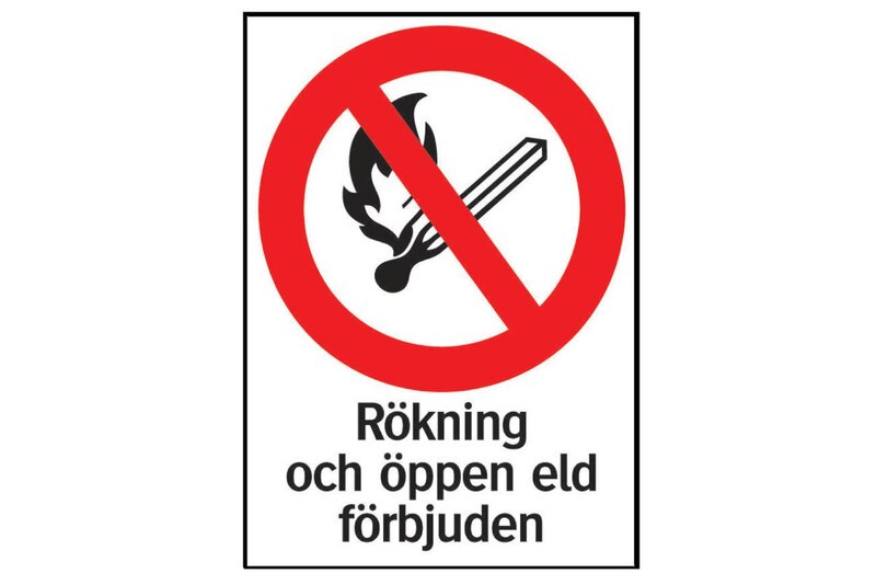 SKYLT 346014 FÖRBUD RÖKNING OCH ÖPPEN ELD 210X297MM