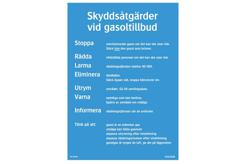 SKYLT 346414 PÅBUD SKYDDSÅTGÄRDER VID GASOLTILLBUD 210X297MM