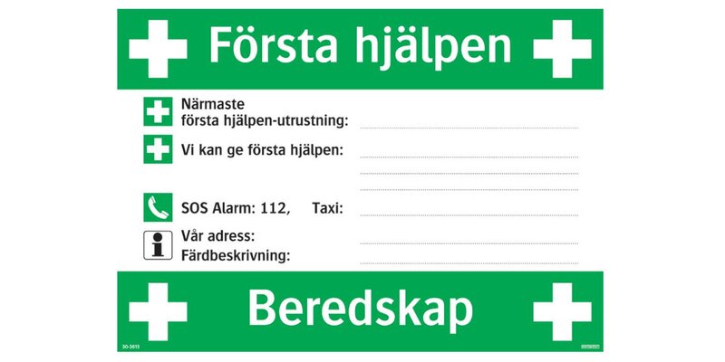 SKYLT 303613 NÖD FÖRSTA HJÄLPEN BEREDSKAP 297X420MM