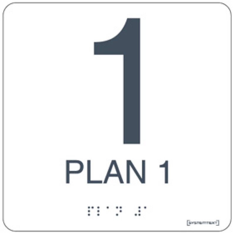 SKYLT 230110 TAKTIL SKYLT PLAN 1 VIT FÖR MÖRK VÄGG 150X150MM