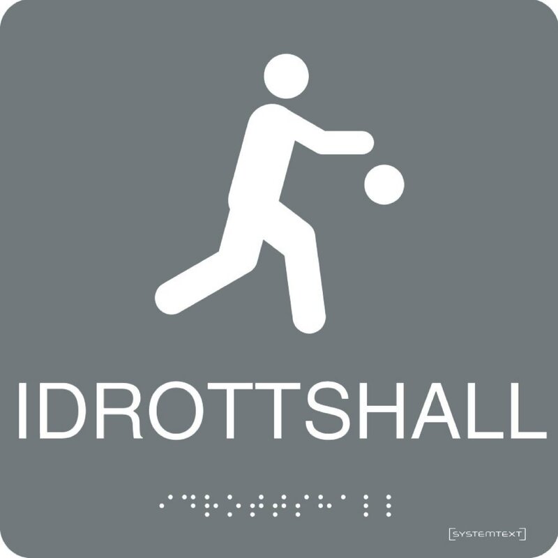 SKYLT 237011 IDROTTSHALL GRÅ HÅRDPLAST 150X150MM