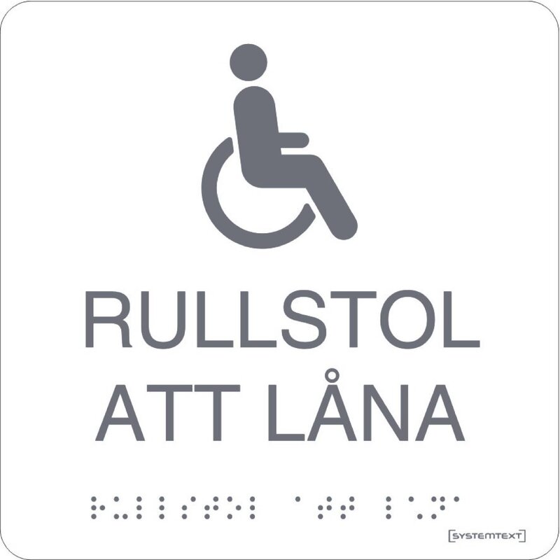 SKYLT 237110 RULLSTOL ATT LÅNA VIT HÅRDPLAST 150X150MM